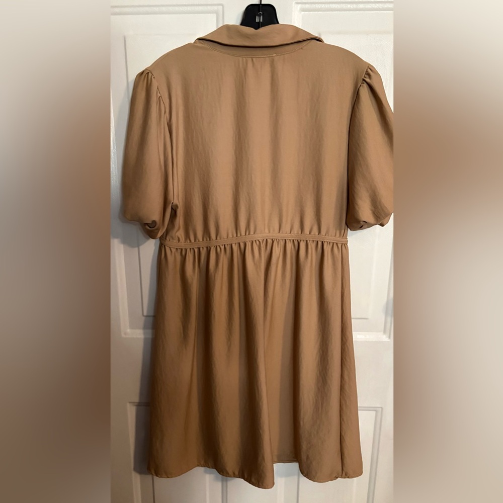 ADARA Button-Front Short Sleeve Midi Dress - Camel Small - Picture 3 of 5